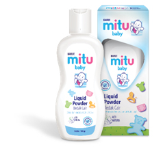 Mitu Baby Liquid Powder, with soft fragrance and combination of Active Natural ingredients (ACTI NATURA), to keep baby’s skin healthy.